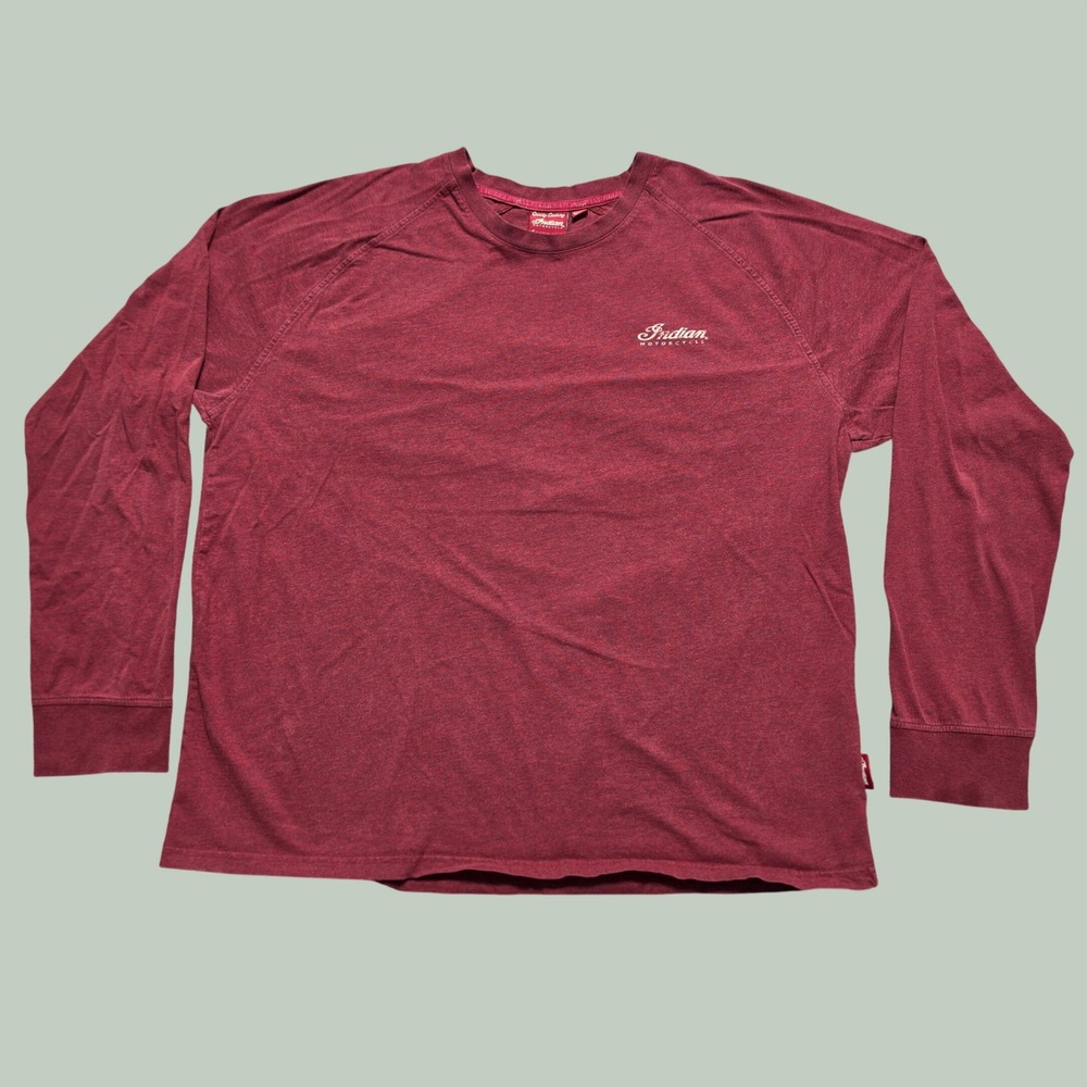 Graphic Raglan Long Sleeve Shirt Mens 2XL Burgundy Indian Motorcycle